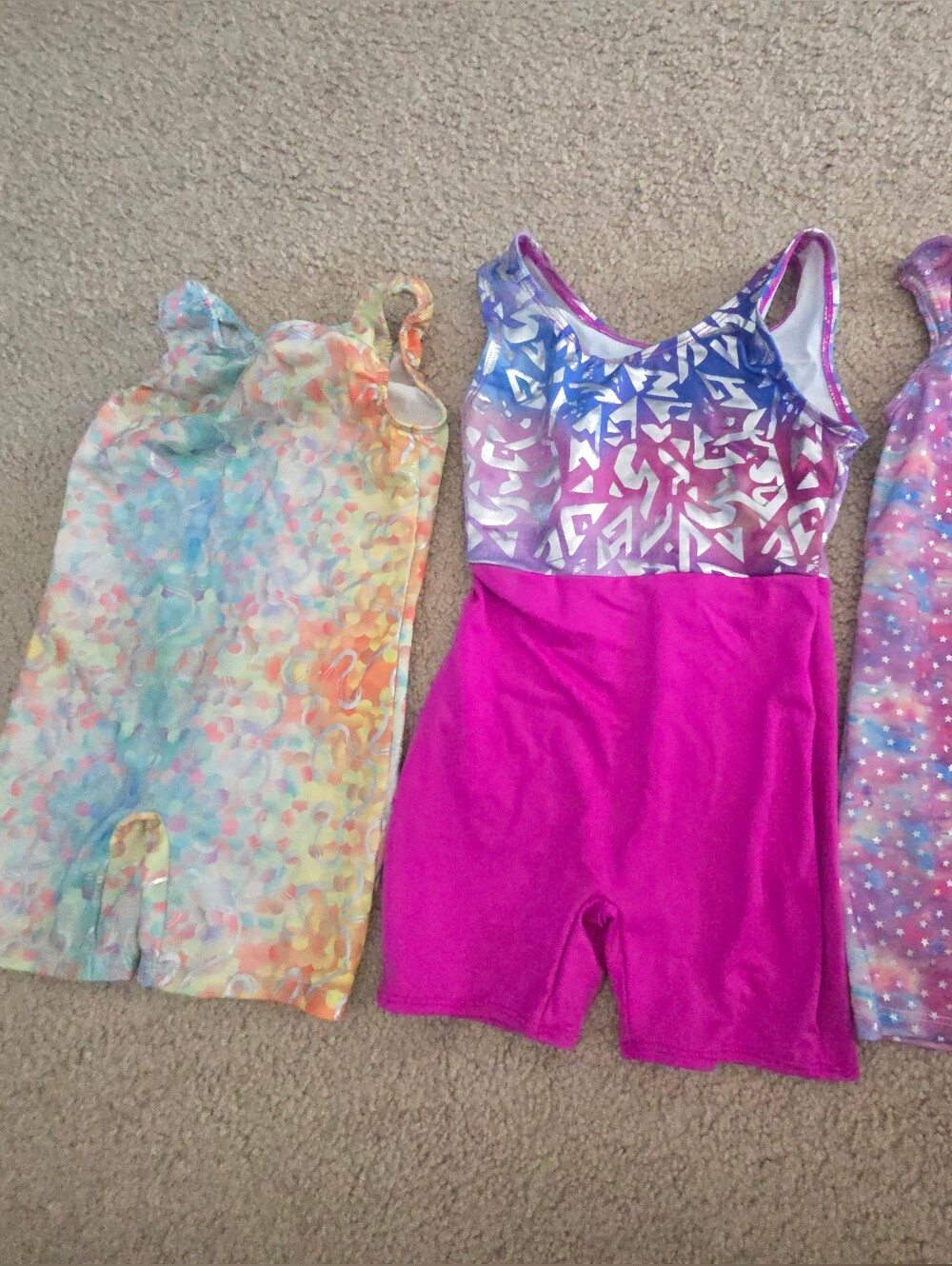 Girls' Pink & Multicolor Sleeveless Gymnastics Onepieces